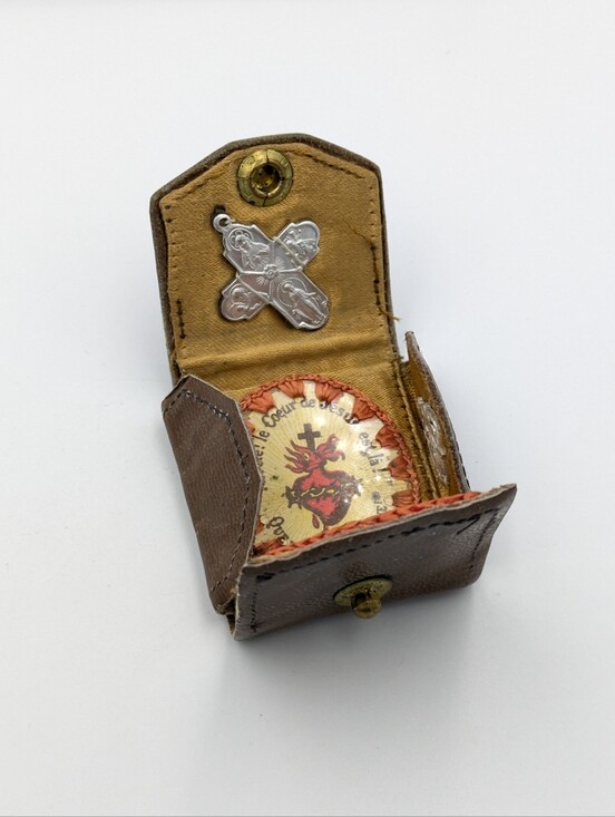 Other - Antique pocket Vestment tiny brown leather Oratory Reliquary book French